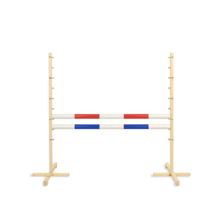 Šokinėjimo kliūtis hobby horse su raudona ir mėlyna kartimi