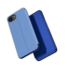iPhone 16e mėlynas atverčiamas dėklas su permatomu dangteliu