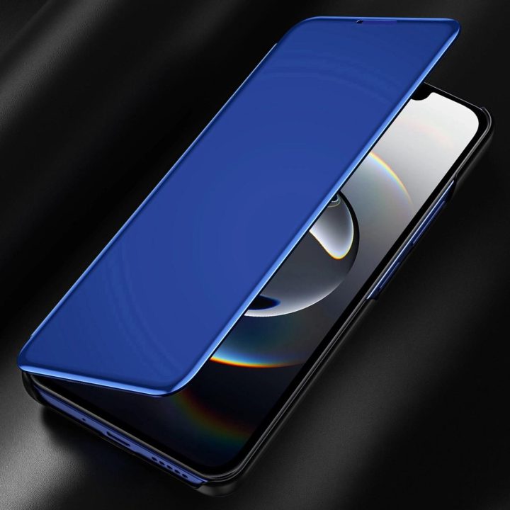 iPhone 16e mėlynas atverčiamas dėklas su permatomu dangteliu