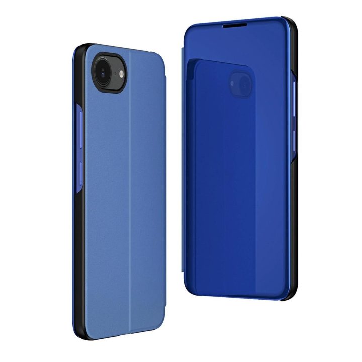 iPhone 16e mėlynas atverčiamas dėklas su permatomu dangteliu
