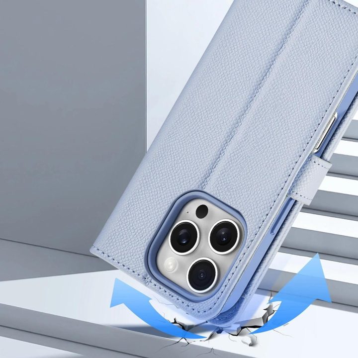 Telefono dėklas iPhone 16 Pro su nuimama magnetine pinigine – mėlynas