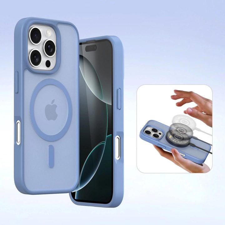 Telefono dėklas iPhone 16 Pro su nuimama magnetine pinigine – mėlynas