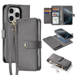 Odinis pilkas dėklas su nuimama magnetine pinigine iPhone 16 Pro Max