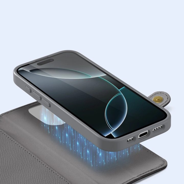 Odinis pilkas dėklas su nuimama magnetine pinigine iPhone 16 Pro Max