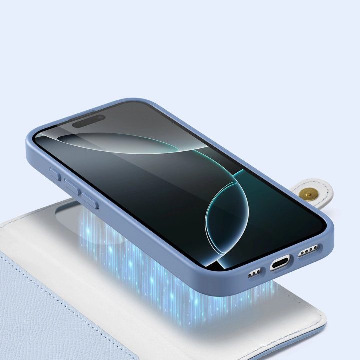 Odinis mėlynas iPhone 16 Pro Max dėklas su nuimama pinigine