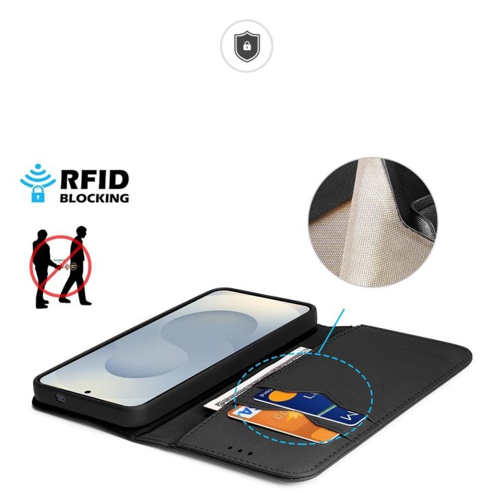 Dėklas su atvartu ir RFID apsauga Samsung Galaxy S25 Edge, juodas
