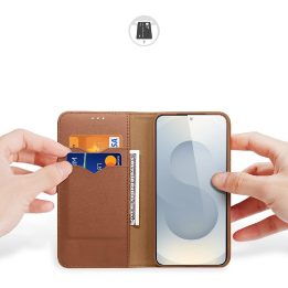 Dėklas su atvartu ir RFID apsauga Samsung Galaxy S25 Edge, rudas