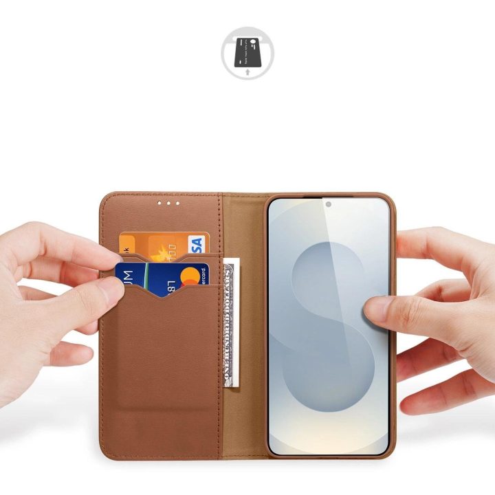 Dėklas su atvartu ir RFID apsauga Samsung Galaxy S25 Edge, rudas