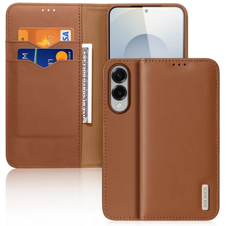 Dėklas su atvartu ir RFID apsauga Samsung Galaxy S25 Edge, rudas
