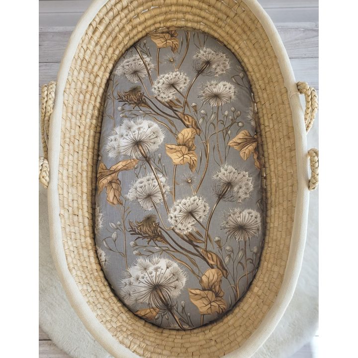 Paklodė iš medvilnės lopšio čiužiniui 75x35 cm, pilka su pienėmis