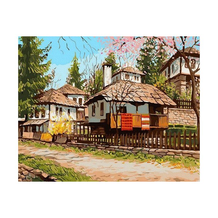 Tapyba pagal skaičius su kaimo peizažu 40x50 cm