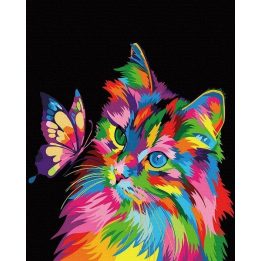 Tapyba pagal skaičius spalvingas katinas su drugeliu 40x50 cm