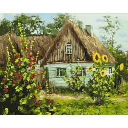 Tapyba pagal skaičius su kotedžu ir saulėgrąžomis 40x50 cm