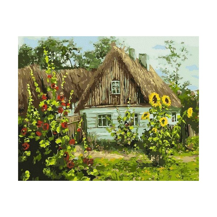 Tapyba pagal skaičius su kotedžu ir saulėgrąžomis 40x50 cm