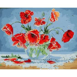 Tapyba pagal skaičius su aguonomis vazoje 40x50 cm