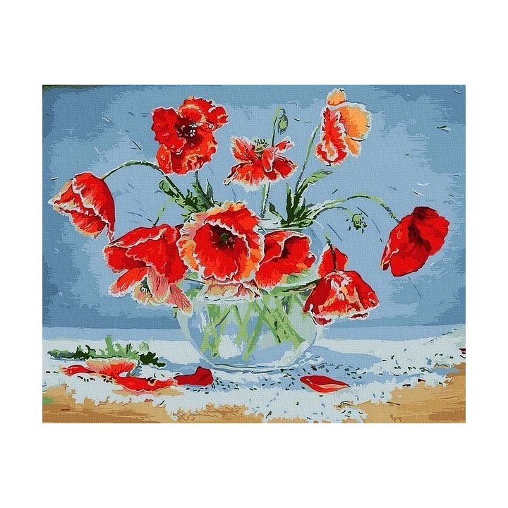 Tapyba pagal skaičius su aguonomis vazoje 40x50 cm