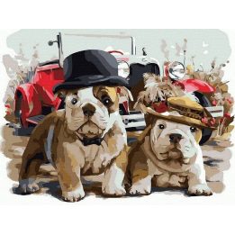Tapyba pagal skaičius Buldogai ir automobilis 30x40 cm
