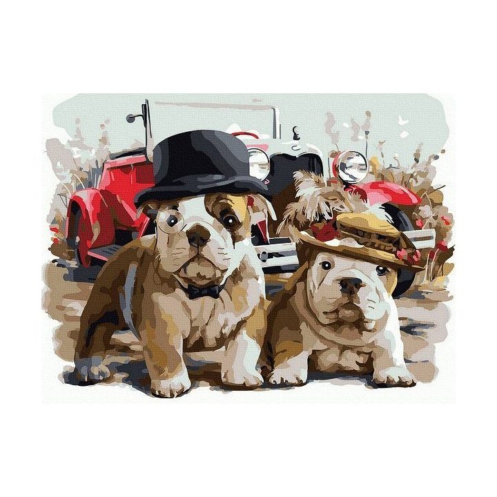 Tapyba pagal skaičius Buldogai ir automobilis 30x40 cm