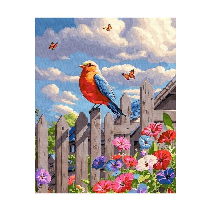Tapyba pagal skaičius su paukščiu ant tvoros 40x50 cm