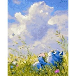 Tapyba pagal skaičius su kate žydinčioje pievoje, 40×50 cm