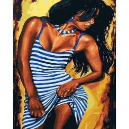 Tapyba pagal skaičius su moterimi dryžuota suknele, 40×50 cm