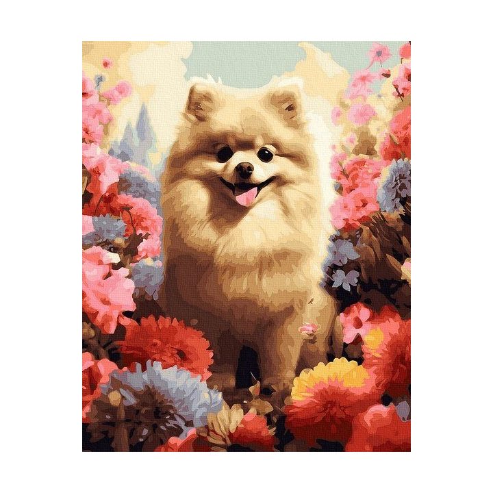 Tapyba pagal skaičius su Pomeranijos šunimi, 40x50 cm