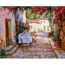 Tapyba pagal skaičius kaimiško kiemo vaizdas, 40×50 cm