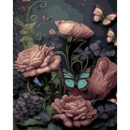 Tapyba pagal skaičius su drugeliais ir rožėmis, 40×50 cm