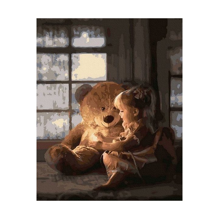 Tapyba pagal skaičius Maža mergaitė su meškiuku 40x50 cm