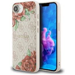 iPhone 16e dėklas su rožiniu Guess 4G gėlių raštu