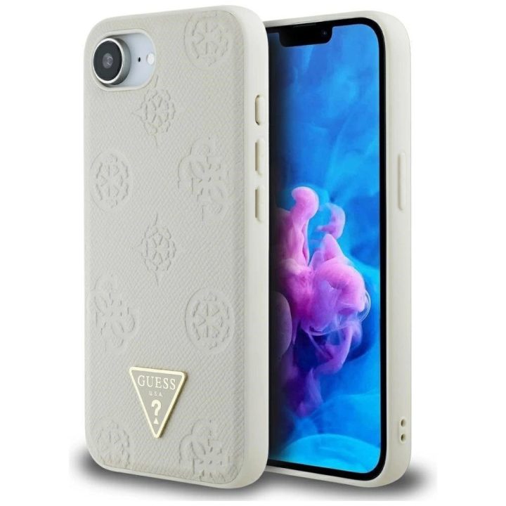 Telefono dėklas smėlio spalvos su Guess logotipu iPhone 16