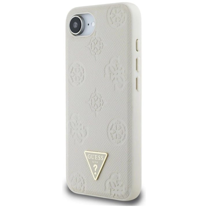 Telefono dėklas smėlio spalvos su Guess logotipu iPhone 16