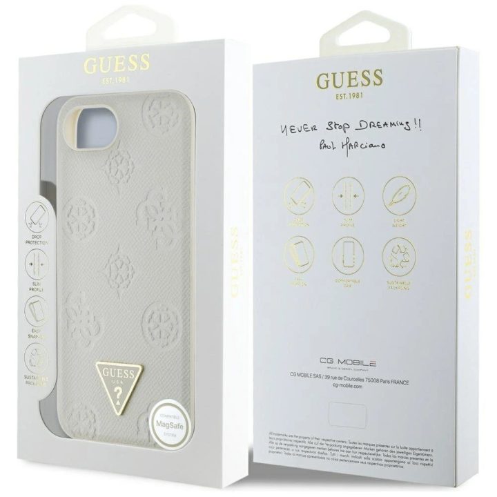 Telefono dėklas smėlio spalvos su Guess logotipu iPhone 16