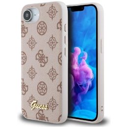 Telefono dėklas iPhone 16 rudos spalvos su Guess logotipu