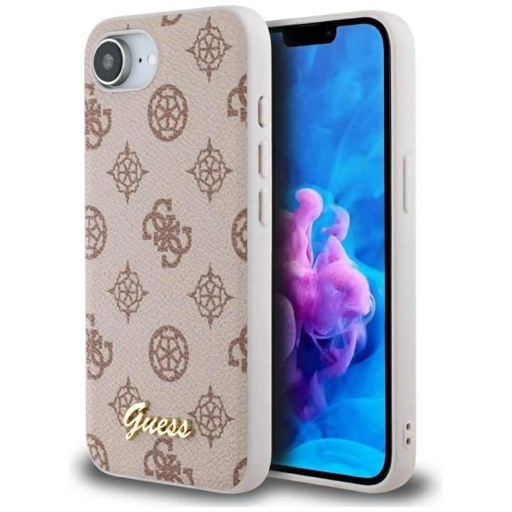 Telefono dėklas iPhone 16 rudos spalvos su Guess logotipu