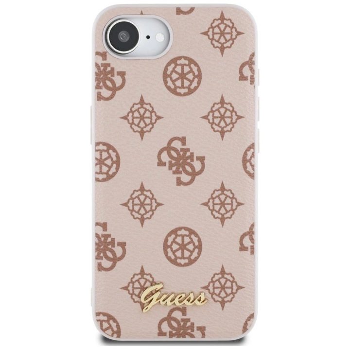 Telefono dėklas iPhone 16 rudos spalvos su Guess logotipu
