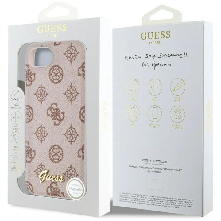 Telefono dėklas iPhone 16 rudos spalvos su Guess logotipu