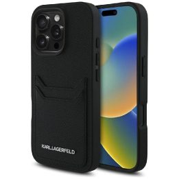 Telefono dėklas iPhone 16 Pro, juodas, su kortelių skyriumi