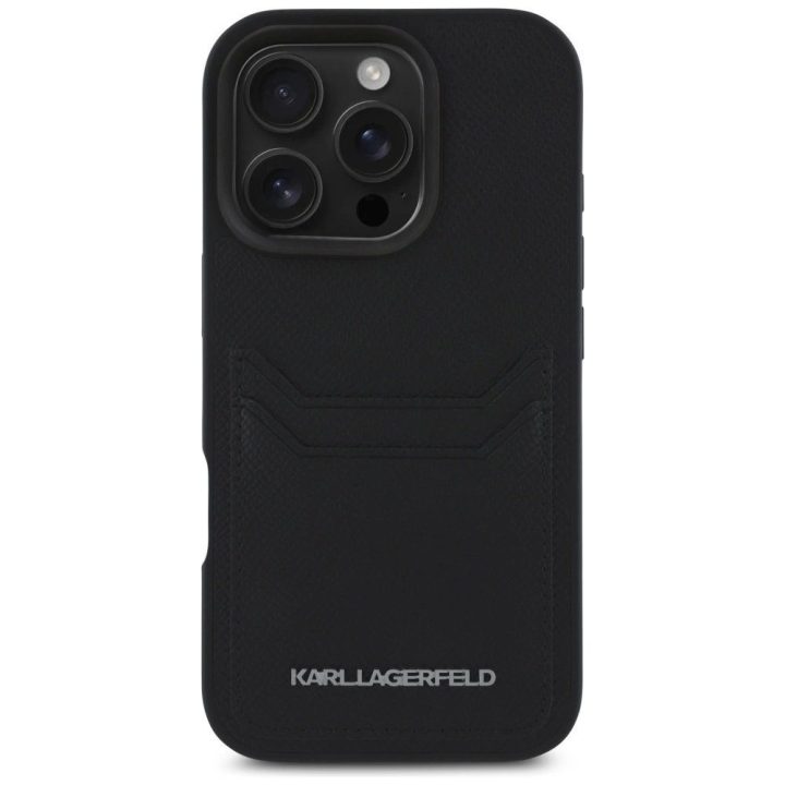 Telefono dėklas iPhone 16 Pro, juodas, su kortelių skyriumi