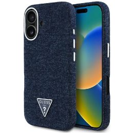 Telefono dėklas iPhone 16 mėlynas su Guess logotipu magnetinis