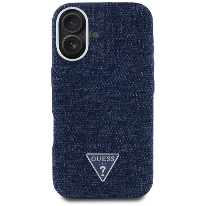 Telefono dėklas iPhone 16 mėlynas su Guess logotipu magnetinis