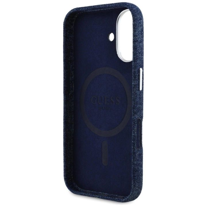 Telefono dėklas iPhone 16 mėlynas su Guess logotipu magnetinis