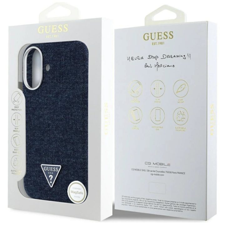 Telefono dėklas iPhone 16 mėlynas su Guess logotipu magnetinis