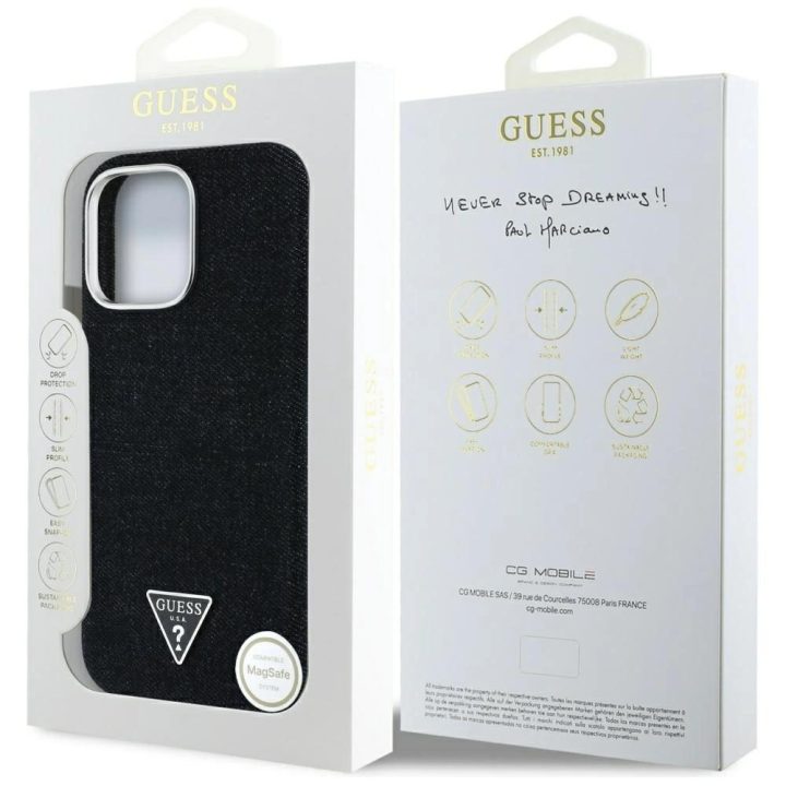 Telefono dėklas iPhone 16 Pro juodas Guess su logotipu