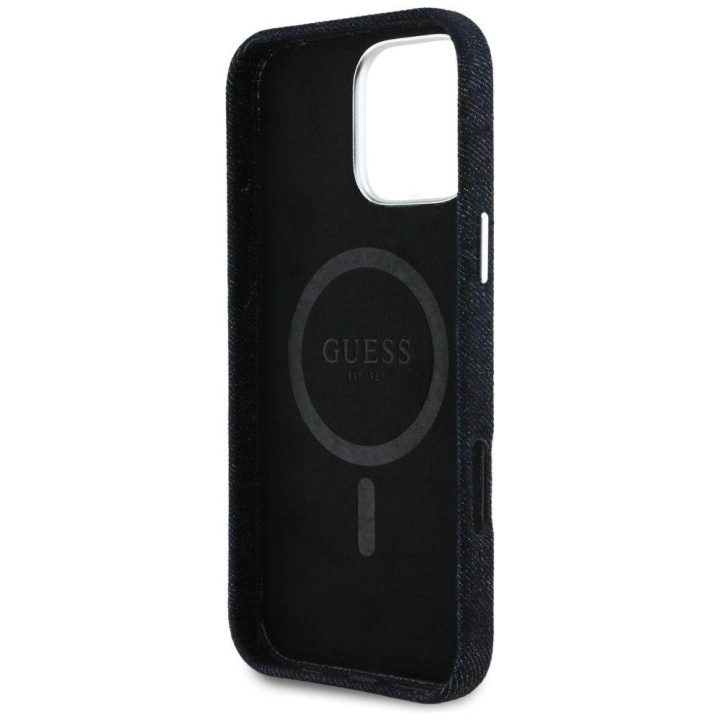 Telefono dėklas iPhone 16 Pro juodas Guess su logotipu