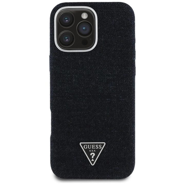 Telefono dėklas iPhone 16 Pro juodas Guess su logotipu