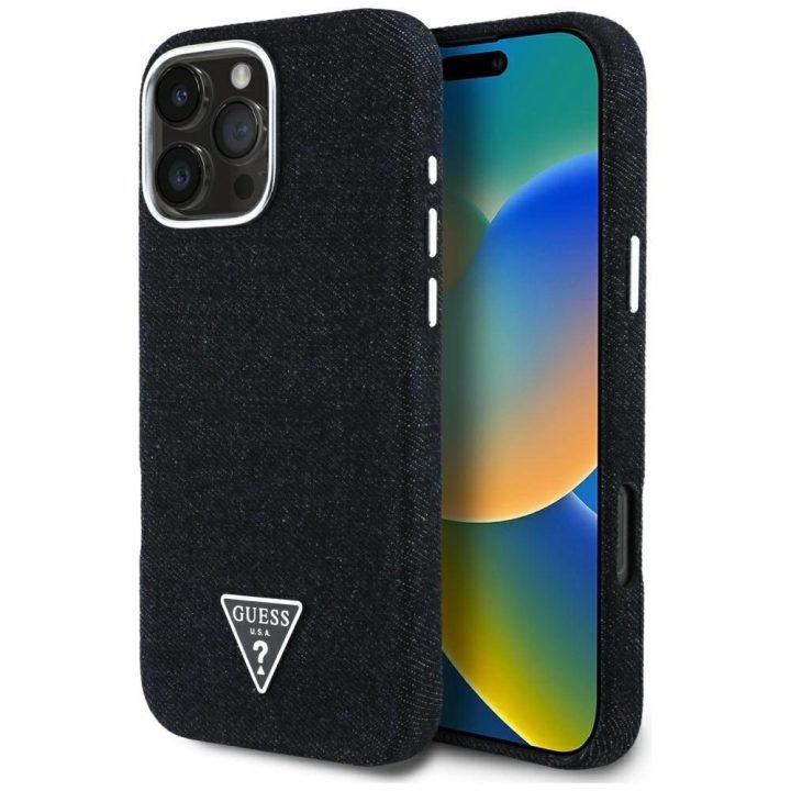 Telefono dėklas iPhone 16 Pro juodas Guess su logotipu