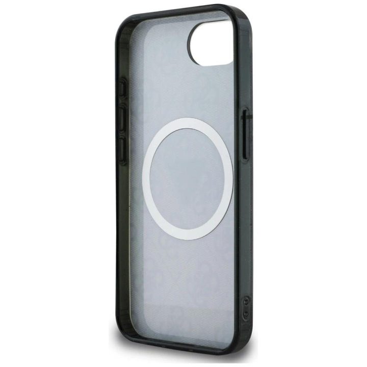 Telefono dėklas iPhone 16e juodas Guess su blizgiu logotipu