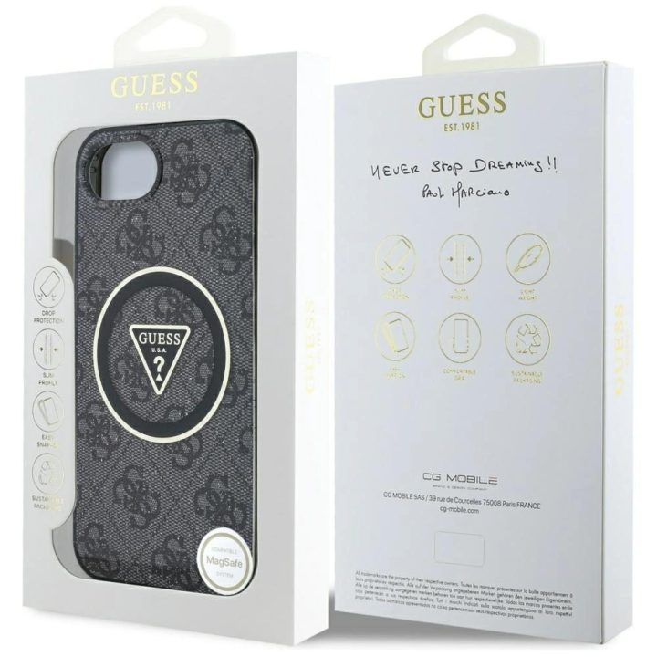 Telefono dėklas iPhone 16e juodas Guess su blizgiu logotipu