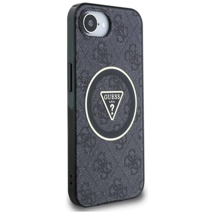 Telefono dėklas iPhone 16e juodas Guess su blizgiu logotipu